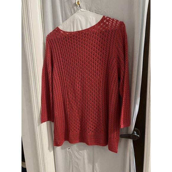 Chicos Pink Crochet Open Knit V Neck Cover Up Sz 3/xl Boho Beach Resort Cruise - Picture 6 of 6